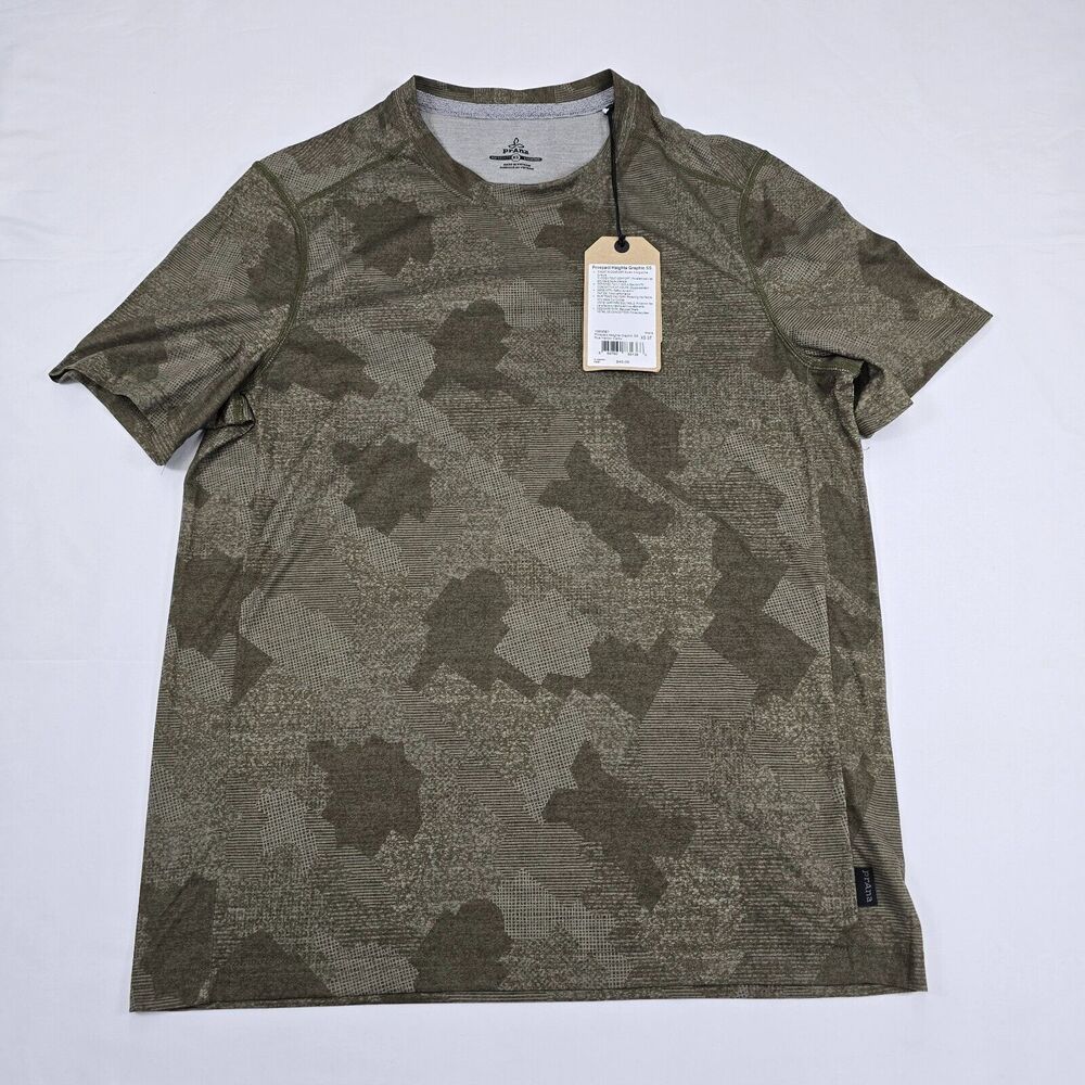 NWT prAna Men's Green Camo “Prospect Heights” T-Shirt Size XS